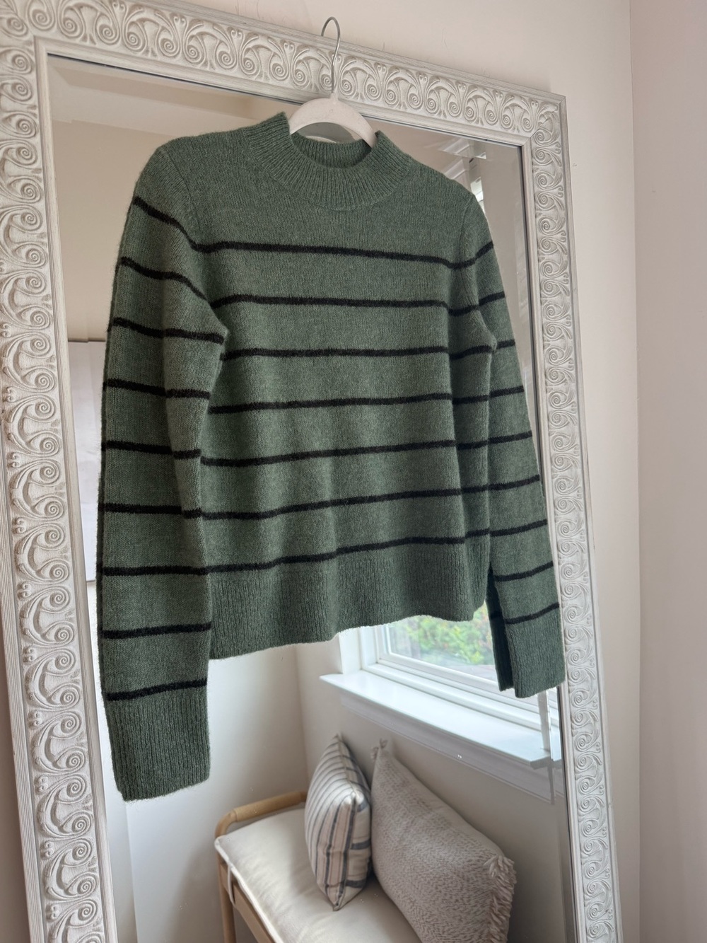 Vince Brushed Wide Stripe Alpaca & Wool Blend Sweater Green Small PERFECT